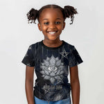 Khonsu Kid T shirt Ancient Egyptian Dark Feather Pattern, Moonlit Raven Symbol, and Eye Lotus - African Pride