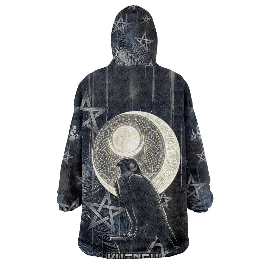 Khonsu Kid Wearable Blanket Hoodie Ancient Egyptian Dark Feather Pattern, Moonlit Raven Symbol, and Eye Lotus - African Pride