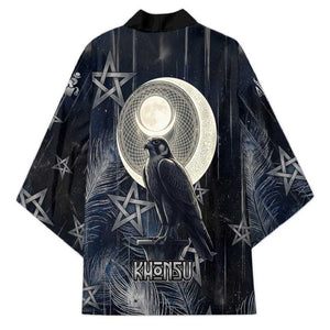 Khonsu Kimono Ancient Egyptian Dark Feather Pattern, Moonlit Raven Symbol, and Eye Lotus - African Pride