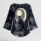 Khonsu Kimono Sleeve Blouse Ancient Egyptian Dark Feather Pattern, Moonlit Raven Symbol, and Eye Lotus - African Pride