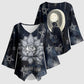 Khonsu Kimono Sleeve Blouse Ancient Egyptian Dark Feather Pattern, Moonlit Raven Symbol, and Eye Lotus - African Pride