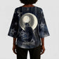 Khonsu Kimono Sleeve Blouse Ancient Egyptian Dark Feather Pattern, Moonlit Raven Symbol, and Eye Lotus - African Pride
