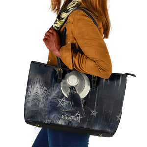 Khonsu Leather Tote Bag Ancient Egyptian Dark Feather Pattern, Moonlit Raven Symbol, and Eye Lotus - African Pride