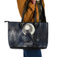 Khonsu Leather Tote Bag Ancient Egyptian Dark Feather Pattern, Moonlit Raven Symbol, and Eye Lotus - African Pride