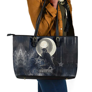 Khonsu Leather Tote Bag Ancient Egyptian Dark Feather Pattern, Moonlit Raven Symbol, and Eye Lotus - African Pride