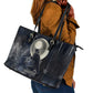 Khonsu Leather Tote Bag Ancient Egyptian Dark Feather Pattern, Moonlit Raven Symbol, and Eye Lotus - African Pride