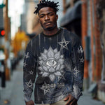 Khonsu Long Sleeve Shirt Ancient Egyptian Dark Feather Pattern, Moonlit Raven Symbol, and Eye Lotus - African Pride