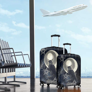 Khonsu Luggage Cover Ancient Egyptian Dark Feather Pattern, Moonlit Raven Symbol, and Eye Lotus - African Pride