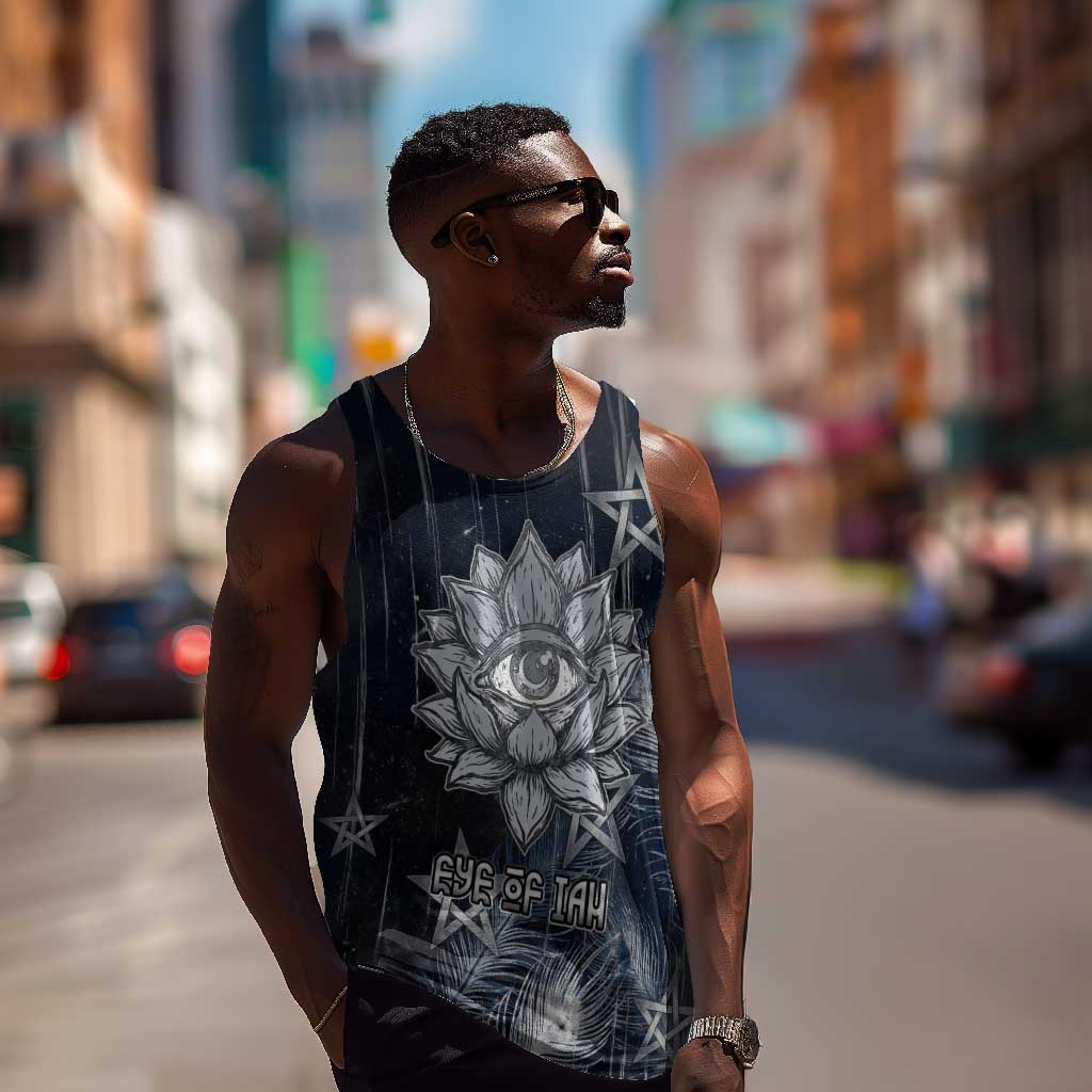 Khonsu Men Tank Top Ancient Egyptian Dark Feather Pattern, Moonlit Raven Symbol, and Eye Lotus - African Pride