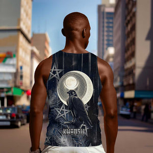 Khonsu Men Tank Top Ancient Egyptian Dark Feather Pattern, Moonlit Raven Symbol, and Eye Lotus - African Pride