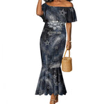 Khonsu Mermaid Dress Ancient Egyptian Dark Feather Pattern, Moonlit Raven Symbol, and Eye Lotus - African Pride