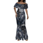 Khonsu Mermaid Dress Ancient Egyptian Dark Feather Pattern, Moonlit Raven Symbol, and Eye Lotus - African Pride