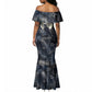 Khonsu Mermaid Dress Ancient Egyptian Dark Feather Pattern, Moonlit Raven Symbol, and Eye Lotus - African Pride