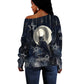 Khonsu Off Shoulder Sweater Ancient Egyptian Dark Feather Pattern, Moonlit Raven Symbol, and Eye Lotus - African Pride