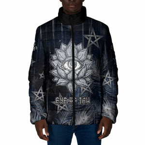 Khonsu Padded Jacket Ancient Egyptian Dark Feather Pattern, Moonlit Raven Symbol, and Eye Lotus - African Pride