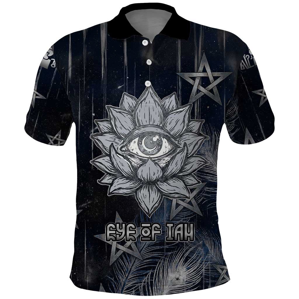 Khonsu Polo Shirt Ancient Egyptian Dark Feather Pattern, Moonlit Raven Symbol, and Eye Lotus - African Pride