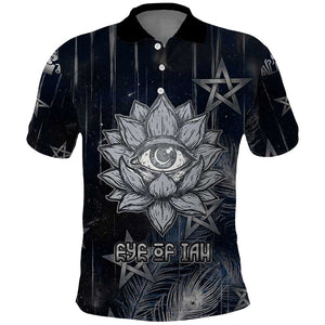 Khonsu Polo Shirt Ancient Egyptian Dark Feather Pattern, Moonlit Raven Symbol, and Eye Lotus - African Pride
