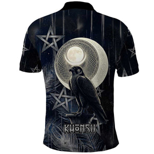 Khonsu Polo Shirt Ancient Egyptian Dark Feather Pattern, Moonlit Raven Symbol, and Eye Lotus - African Pride