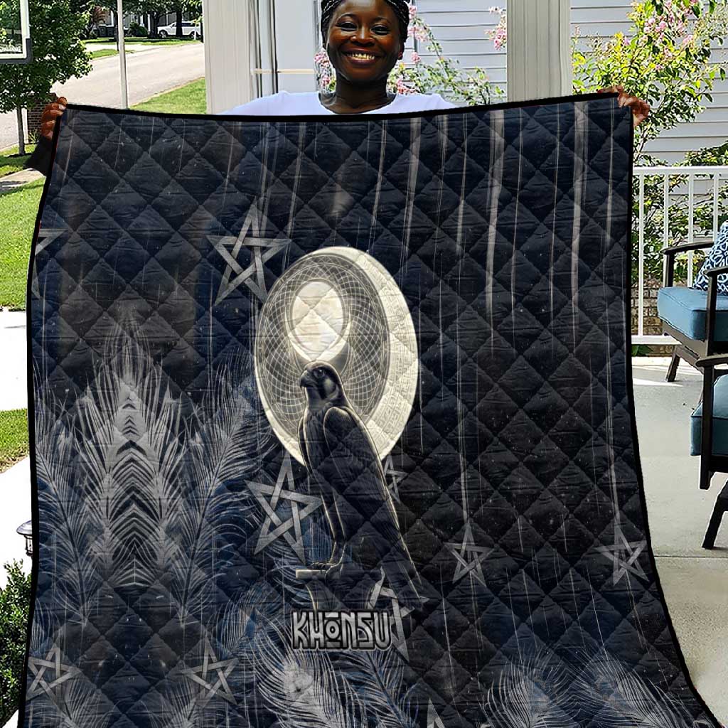 Khonsu Quilt Ancient Egyptian Dark Feather Pattern, Moonlit Raven Symbol, and Eye Lotus - African Pride