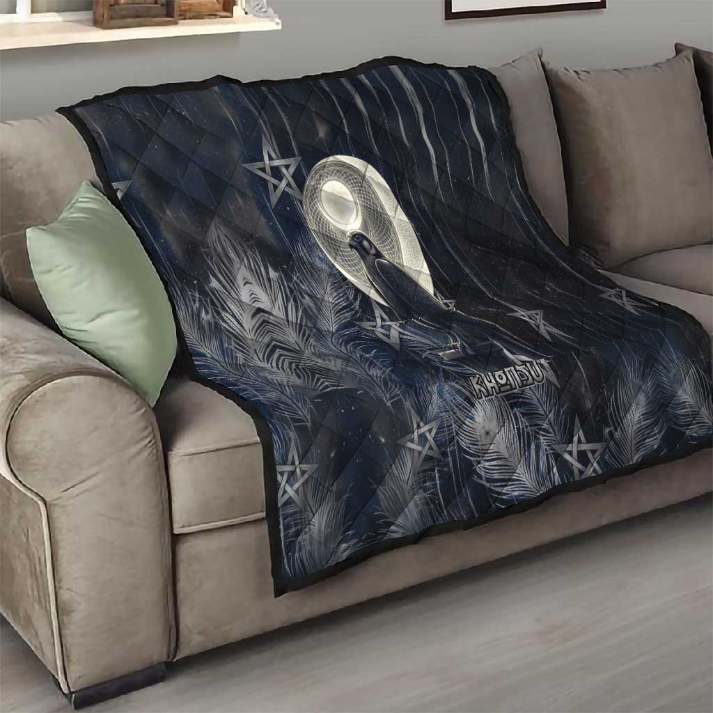 Khonsu Quilt Ancient Egyptian Dark Feather Pattern, Moonlit Raven Symbol, and Eye Lotus - African Pride
