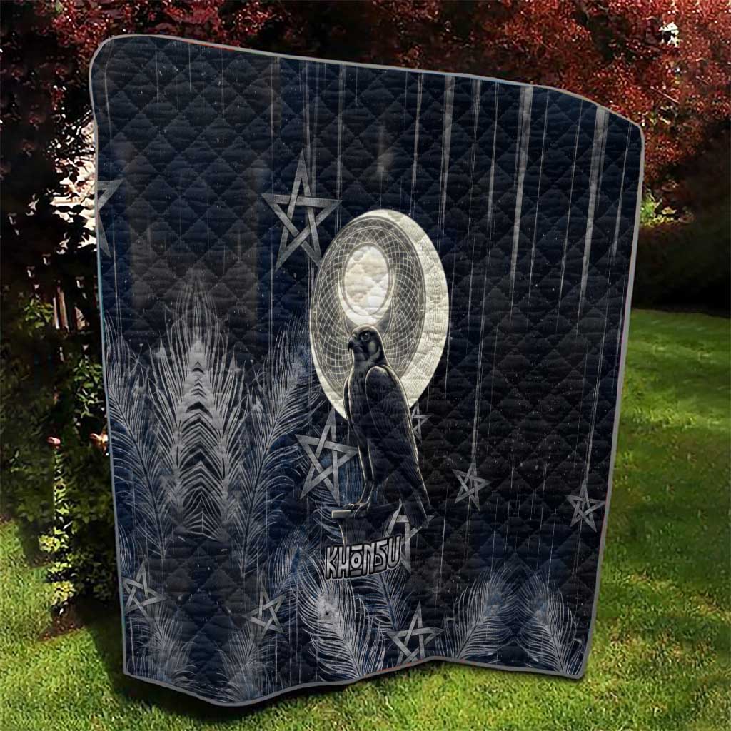 Khonsu Quilt Ancient Egyptian Dark Feather Pattern, Moonlit Raven Symbol, and Eye Lotus - African Pride