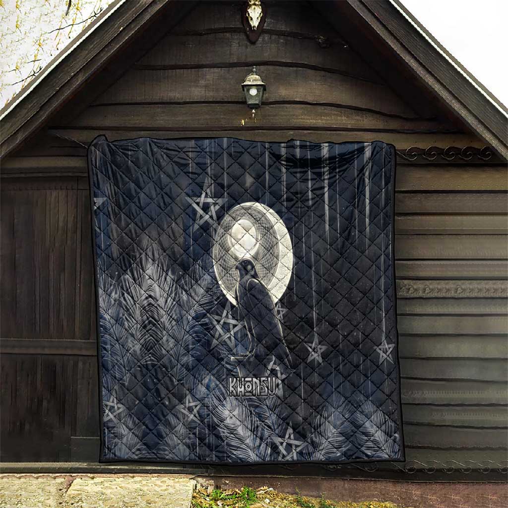 Khonsu Quilt Ancient Egyptian Dark Feather Pattern, Moonlit Raven Symbol, and Eye Lotus - African Pride