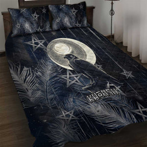 Khonsu Quilt Bed Set Ancient Egyptian Dark Feather Pattern, Moonlit Raven Symbol, and Eye Lotus - African Pride