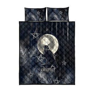 Khonsu Quilt Bed Set Ancient Egyptian Dark Feather Pattern, Moonlit Raven Symbol, and Eye Lotus - African Pride