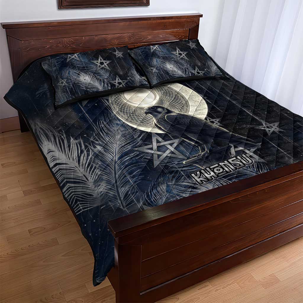 Khonsu Quilt Bed Set Ancient Egyptian Dark Feather Pattern, Moonlit Raven Symbol, and Eye Lotus - African Pride