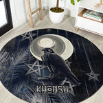 Khonsu Round Carpet Ancient Egyptian Dark Feather Pattern, Moonlit Raven Symbol, and Eye Lotus - African Pride