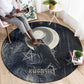 Khonsu Round Carpet Ancient Egyptian Dark Feather Pattern, Moonlit Raven Symbol, and Eye Lotus - African Pride
