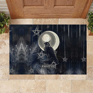 Khonsu Rubber Doormat Ancient Egyptian Dark Feather Pattern, Moonlit Raven Symbol, and Eye Lotus - African Pride