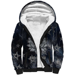 Khonsu Sherpa Hoodie Ancient Egyptian Dark Feather Pattern, Moonlit Raven Symbol, and Eye Lotus - African Pride