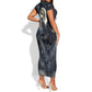 Khonsu Short Sleeve Bodycon Dress Ancient Egyptian Dark Feather Pattern, Moonlit Raven Symbol, and Eye Lotus - African Pride