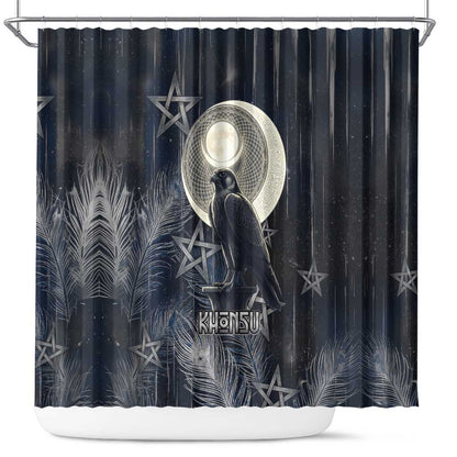 Khonsu Shower Curtain Ancient Egyptian Dark Feather Pattern, Moonlit Raven Symbol, and Eye Lotus - African Pride