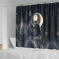 Khonsu Shower Curtain Ancient Egyptian Dark Feather Pattern, Moonlit Raven Symbol, and Eye Lotus - African Pride