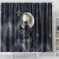 Khonsu Shower Curtain Ancient Egyptian Dark Feather Pattern, Moonlit Raven Symbol, and Eye Lotus - African Pride