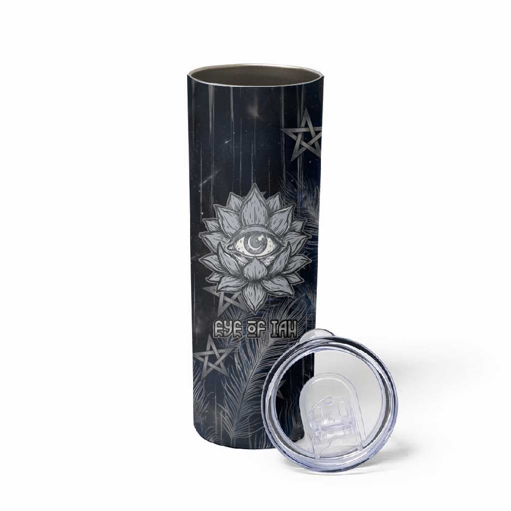 Khonsu Skinny Tumbler Ancient Egyptian Dark Feather Pattern, Moonlit Raven Symbol, and Eye Lotus - African Pride