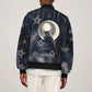 Khonsu Sleeve Zip Bomber Jacket Ancient Egyptian Dark Feather Pattern, Moonlit Raven Symbol, and Eye Lotus - African Pride