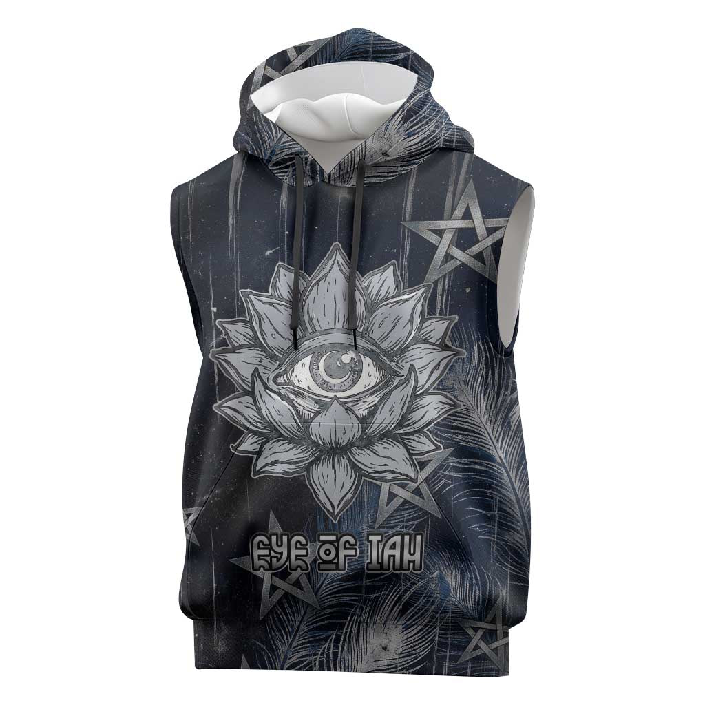 Khonsu Sleeveless Hoodie Ancient Egyptian Dark Feather Pattern, Moonlit Raven Symbol, and Eye Lotus - African Pride