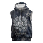 Khonsu Sleeveless Hoodie Ancient Egyptian Dark Feather Pattern, Moonlit Raven Symbol, and Eye Lotus - African Pride