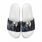 Khonsu Slide Sandals Ancient Egyptian Dark Feather Pattern, Moonlit Raven Symbol, and Eye Lotus - African Pride
