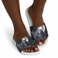 Khonsu Slide Sandals Ancient Egyptian Dark Feather Pattern, Moonlit Raven Symbol, and Eye Lotus - African Pride