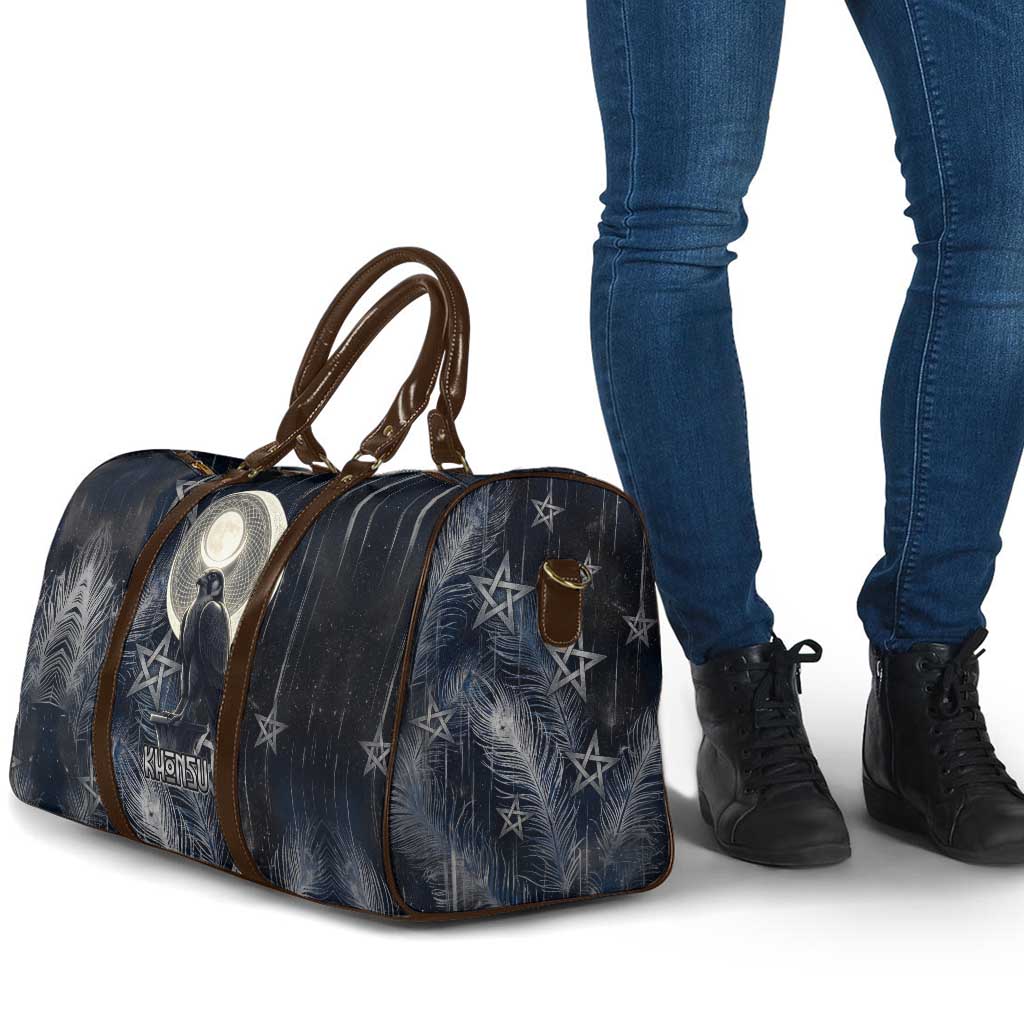 Khonsu Travel Bag Ancient Egyptian Dark Feather Pattern, Moonlit Raven Symbol, and Eye Lotus - African Pride