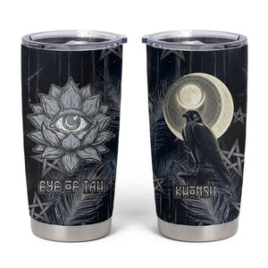 Khonsu Tumbler Cup Ancient Egyptian Dark Feather Pattern, Moonlit Raven Symbol, and Eye Lotus - African Pride