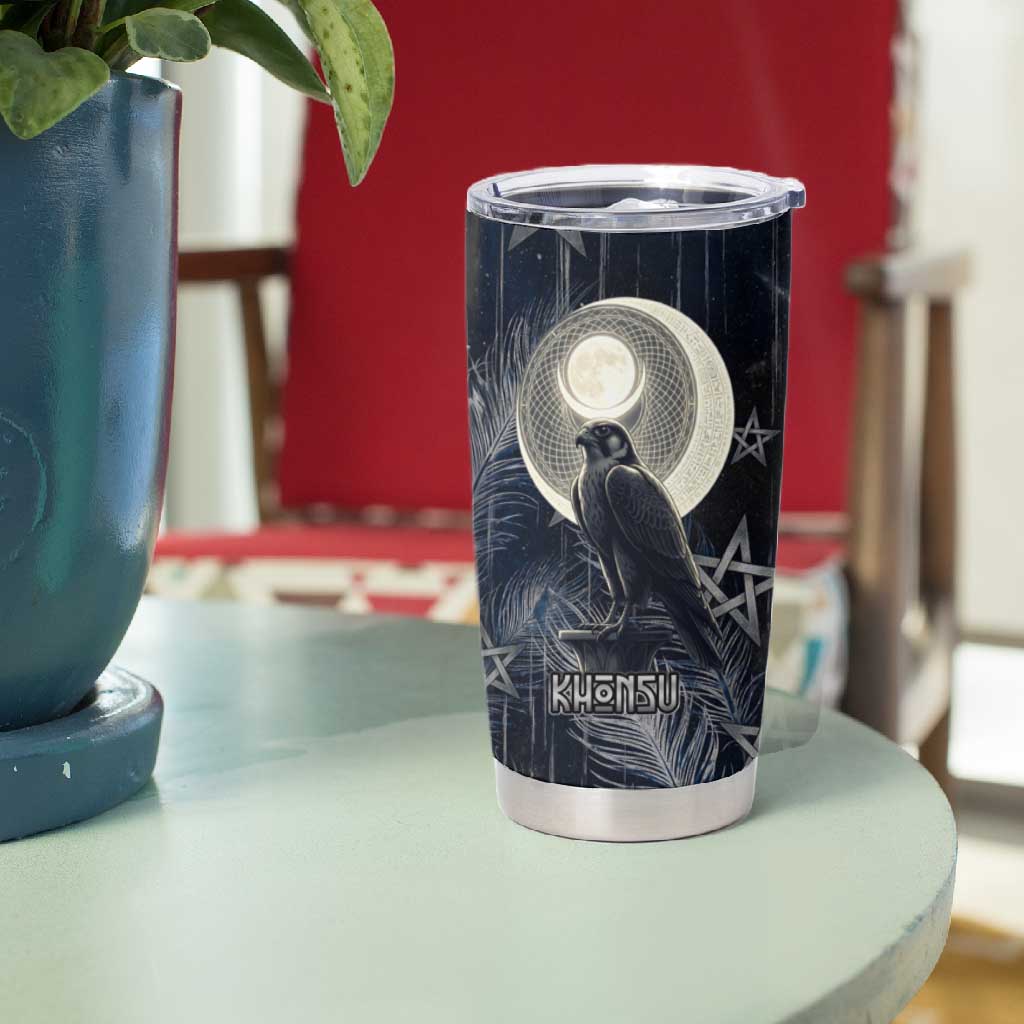 Khonsu Tumbler Cup Ancient Egyptian Dark Feather Pattern, Moonlit Raven Symbol, and Eye Lotus - African Pride