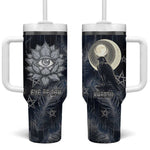 Khonsu Tumbler With Handle Ancient Egyptian Dark Feather Pattern, Moonlit Raven Symbol, and Eye Lotus - African Pride