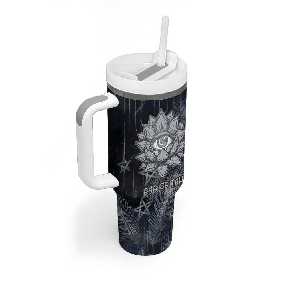 Khonsu Tumbler With Handle Ancient Egyptian Dark Feather Pattern, Moonlit Raven Symbol, and Eye Lotus - African Pride