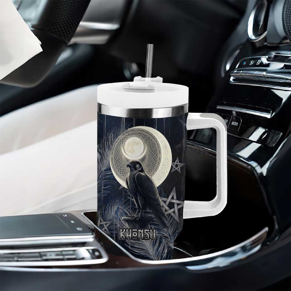 Khonsu Tumbler With Handle Ancient Egyptian Dark Feather Pattern, Moonlit Raven Symbol, and Eye Lotus - African Pride