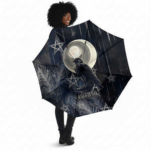 Khonsu Umbrella Ancient Egyptian Dark Feather Pattern, Moonlit Raven Symbol, and Eye Lotus - African Pride